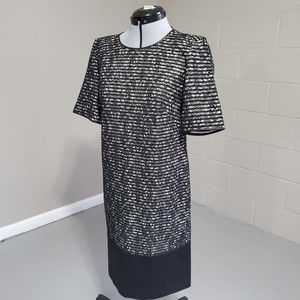 The Limited womens size XS black white lace overlay sheath midi dress back zip